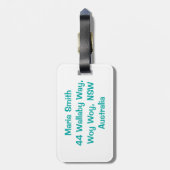 Blauwgroen ironische glitter bagagelabel (Achterkant verticaal)