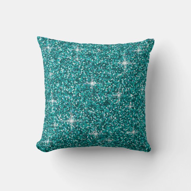 Blauwgroen ironische glitter kussen (Voorkant)