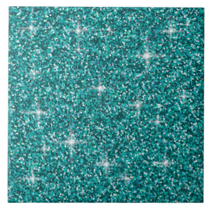 Blauwgroen ironische glitter tegeltje