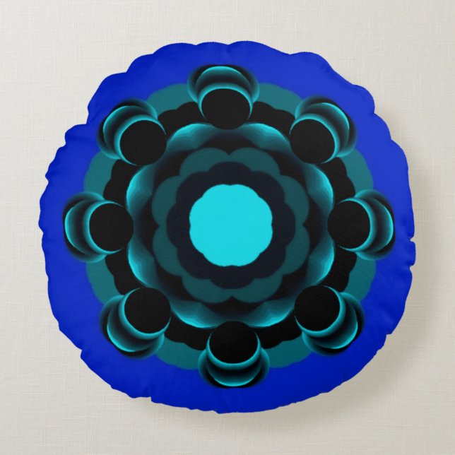 Blauwgroen-ish Mandala Design ~ 7.25.24.2 Rond Kussen (Voorkant)