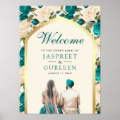 Blauwgroen Ivoor Bloemen Anand Karaj Bruiloft Welk Poster (Voorkant)