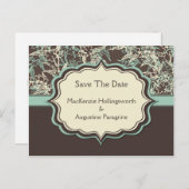 Blauwgroen ivoren bruine bloem Bewaar de datum Aankondigingskaart (Voorkant / Achterkant)