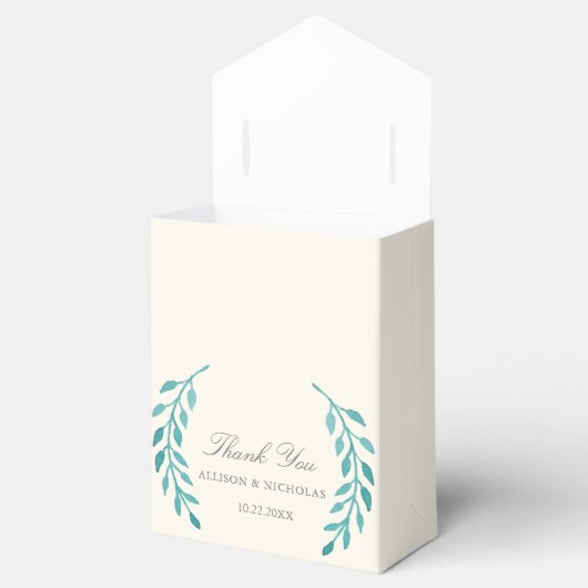 Blauwgroen Ivory Simple Modern Wreath Wedding Bedankdoosjes (Geopend)