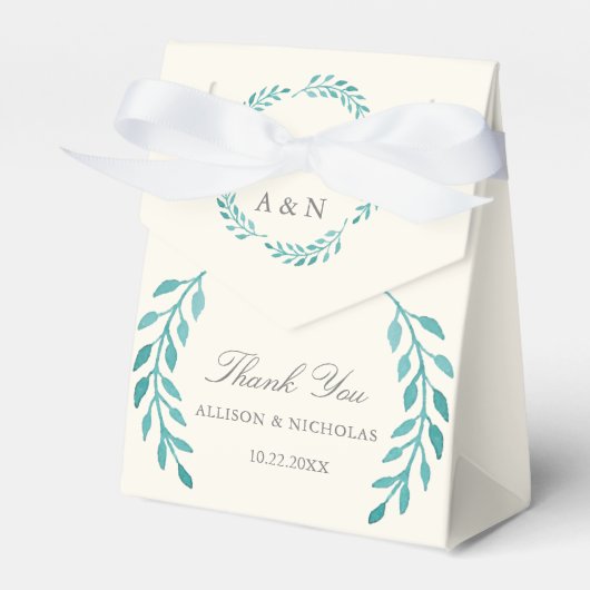 Blauwgroen Ivory Simple Modern Wreath Wedding Bedankdoosjes (Voorkant Zijde)