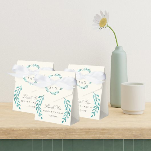 Blauwgroen Ivory Simple Modern Wreath Wedding Bedankdoosjes