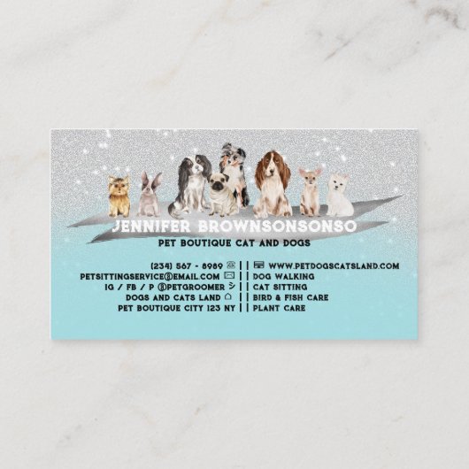 Blauwgroen Ivory Sparkle Petsitter Dog Walker Visitekaartje (Achterkant)