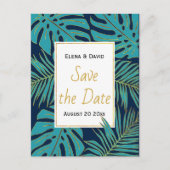 Blauwgroen, jachttropische bladeren bruiloft Bespa Aankondigingskaart (Voorkant)