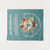 Blauwgroen JESUS IS DE REDEN VOOR kersttapage Wandkleed (Voorkant (horizontaal))