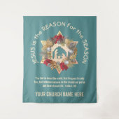 Blauwgroen JESUS IS DE REDEN VOOR kersttapage Wandkleed (Voorkant)