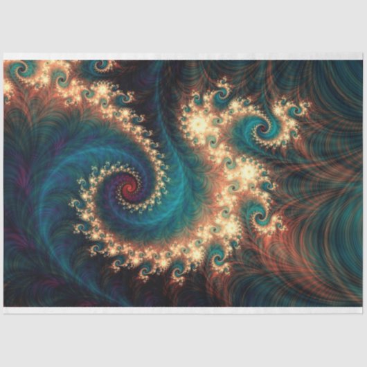 Blauwgroen Jewel Fractal Abstract 1 ontkoppeling Tissuepapier (Voorkant)