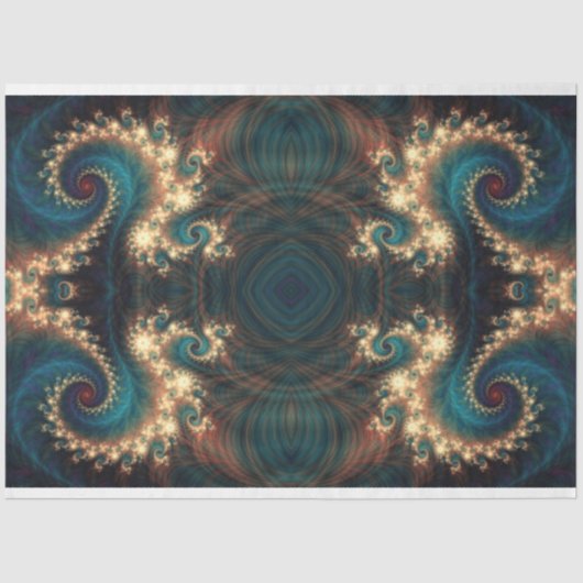 Blauwgroen Jewel Fractal Abstract 2 ontkoppeling Tissuepapier (Voorkant)