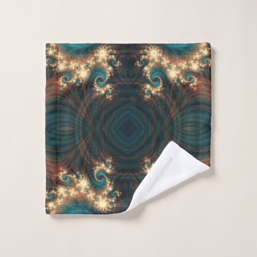 Blauwgroen Jewel Fractal Bath Towel Set Bad Handdoek (Wasdoekje)