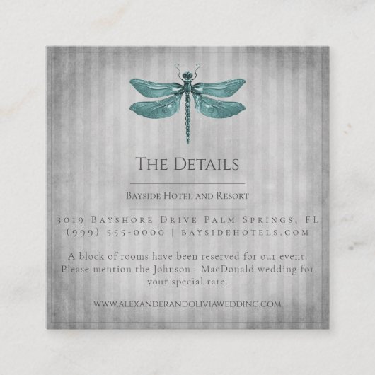 Blauwgroen Jeweled Dragonfly bruiloft Informatiekaartje (Voorkant)