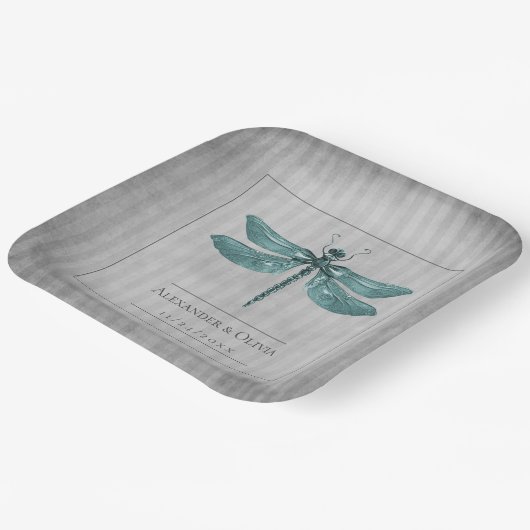 Blauwgroen Jeweled Dragonfly bruiloft Papieren Bordje (Gebogen)