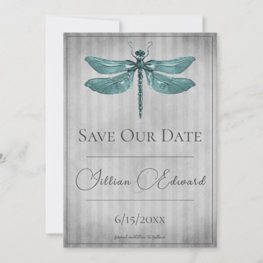 Blauwgroen Jeweled Dragonfly Save the Date Aankondiging (Voorkant)