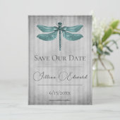 Blauwgroen Jeweled Dragonfly Save the Date Aankondiging (Staand voorkant)