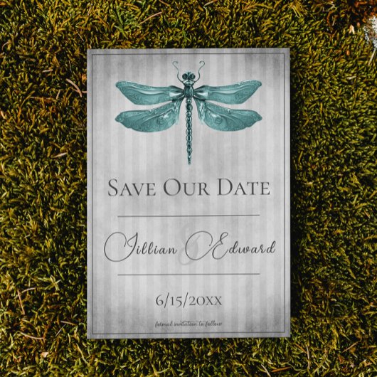 Blauwgroen Jeweled Dragonfly Save the Date Aankondiging