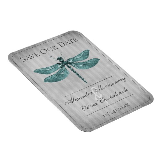 Blauwgroen Jeweled Dragonfly Save the Date Magneet (Rechterzijde)