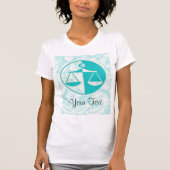 Blauwgroen justitieschalen t-shirt (Voorkant)