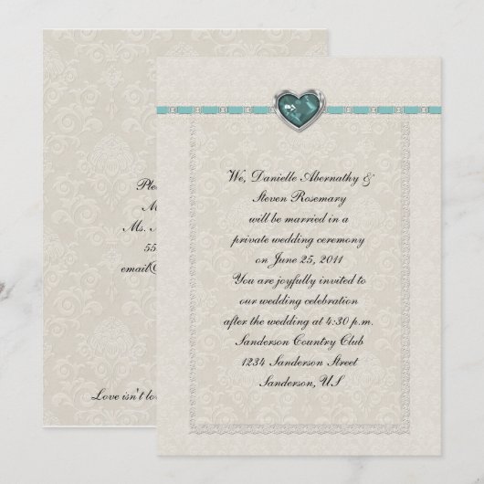 Blauwgroen juweelribbons en postzegels kaart (Voorkant / Achterkant)