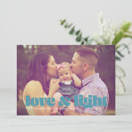 Blauwgroen Kaart Liefde en Licht Enige Foto Hanukk (Staand voorkant)