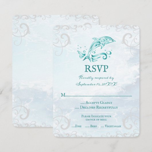 Blauwgroen Kaart van Dolphin Wedding RSVP (Voorkant / Achterkant)