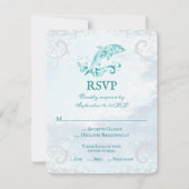 Blauwgroen Kaart van Dolphin Wedding RSVP (Voorkant)