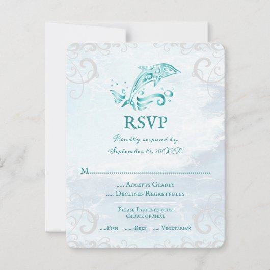 Blauwgroen Kaart van Dolphin Wedding RSVP (Voorkant)