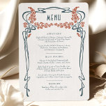 Blauwgroen Kaart van het Menu Burgundy Wedding Art<br><div class="desc">De Kaart van het menu in de stijl van de Nieuwe Kunst voor uw -themed bruiloft in een floreel, romantisch, en griezelig ontwerp. Klassieke bloeiingen vullen klassieke kunst decofonts aan. Voer je aangepaste gegevens in en je bent klaar. Als u het ontwerp verder wilt wijzigen, klikt u op de blauwe...</div>