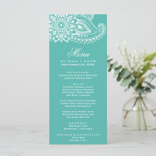 Blauwgroen Kaart van het menu Dinner van het India (Staand voorkant)