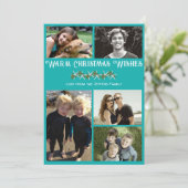 Blauwgroen Kaarten voor kerstmis met fotocollage (Staand voorkant)