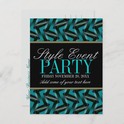 Blauwgroen Kaarten voor uitnodigingen voor zwarte (Voorkant / Achterkant)
