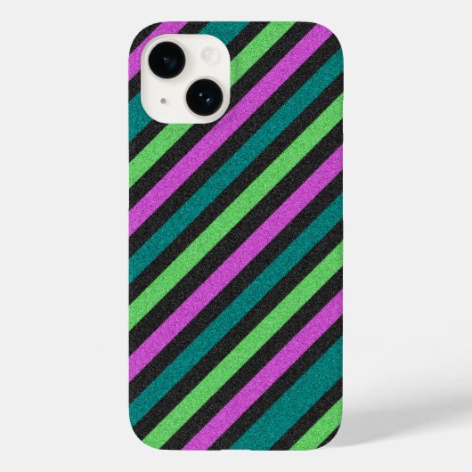 Blauwgroen, kalkgroen, hot-roze glitter Striped ST Case-Mate iPhone Case (Achterkant)