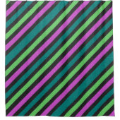 Blauwgroen, kalkgroen, hot-roze glitter Striped ST Douchegordijn (Voorkant)