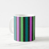 Blauwgroen, kalkgroen, hot-roze glitter Striped ST Koffiemok (Voorkant links)