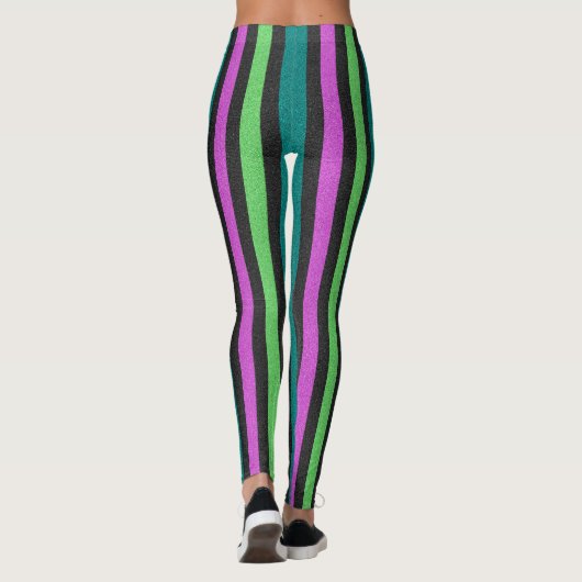 Blauwgroen, kalkgroen, hot-roze glitter Striped ST Leggings (Achterkant)