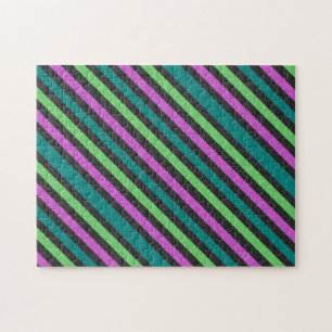 Blauwgroen, kalkgroen, hot-roze glitter Striped ST Legpuzzel