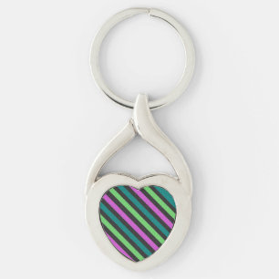 Blauwgroen, kalkgroen, hot-roze glitter Striped ST Sleutelhanger