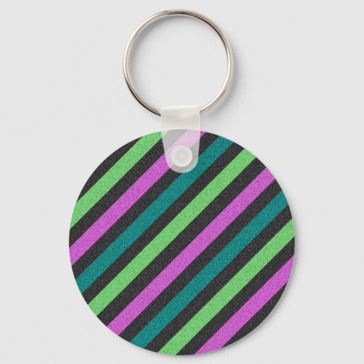 Blauwgroen, kalkgroen, hot-roze glitter Striped ST Sleutelhanger (Voorkant)