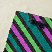 Blauwgroen, kalkgroen, hot-roze glitter Striped ST Strandlaken (In situ)