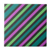 Blauwgroen, kalkgroen, hot-roze glitter Striped ST Tegeltje (Voorkant)