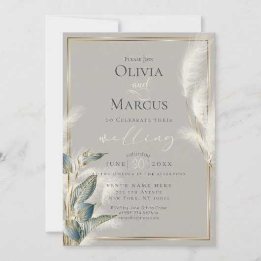 Blauwgroen kalkoen Anthurium en kederige pampas Gr Kaart (Voorkant)