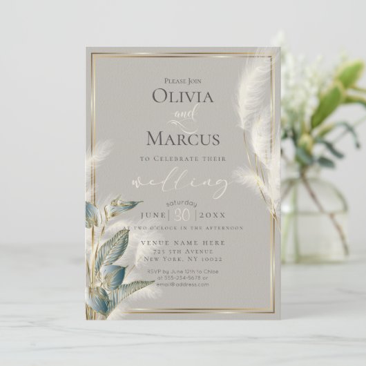 Blauwgroen kalkoen Anthurium en kederige pampas Gr Kaart (Staand voorkant)