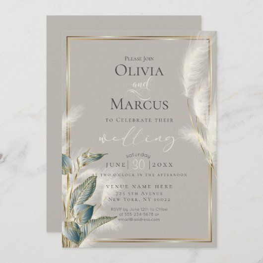 Blauwgroen kalkoen Anthurium en kederige pampas Gr Kaart (Voorkant / Achterkant)