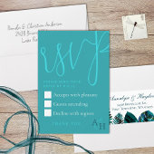 Blauwgroen kalligrafie Script bruiloft RSVP Kaart