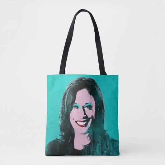 Blauwgroen Kamala Harris Pop Art Tote Bag (Voorkant)