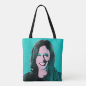 Blauwgroen Kamala Harris Pop Art Tote Bag (Achterkant)