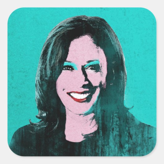 Blauwgroen Kamala Harris Pop Art Vierkante Sticker (Voorkant)