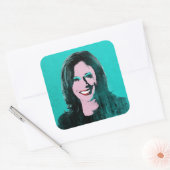 Blauwgroen Kamala Harris Pop Art Vierkante Sticker (Envelop)