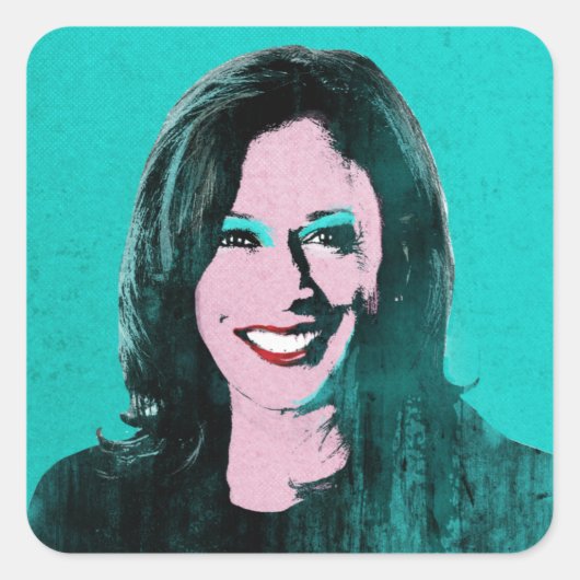 Blauwgroen Kamala Harris Pop Art Vierkante Sticker (Voorkant)